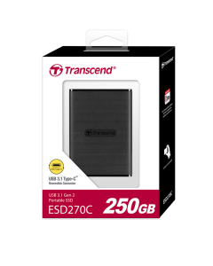 TRANSCEND - TS250GESD270C - 250GB External SSD,  ESD270C - USB 3.1 Gen 2, Type-C + TYPE A CABLE 