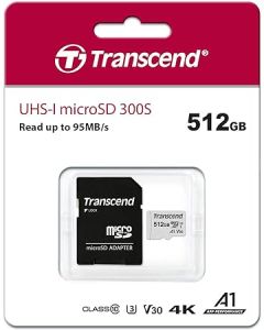 TS512GUSD300S-A - 512GB microsd w/adapter UHS-I U3 A1