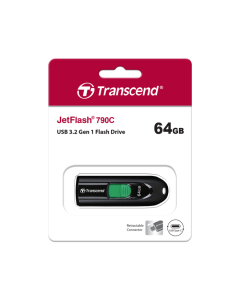 Transcend JF790C 64GB Pendrive, USB 3.2, Type-C, Capless, Black