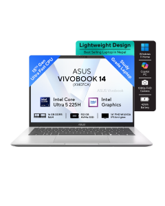Asus VivoBook 14 X1407CA -  15th Gen Intel Core Ultra 5 Processor 225H | 16 GB | 512  SSD | 14" WUXGA | Win11 |  Backlit Keyboard  | Cool Silver | Quite Blue | Backpack | Mouse | 2 Year Int'l Warranty | 1 Year Perfect Warranty