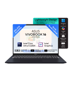 Asus VivoBook 16 X1607CA - 15th Gen Intel Core Ultra 5 Processor 225H | 16 GB | 512  SSD |  16.0-inch, WUXGA | Win11 |  Backlit Keyboard  | Quiet Blue | Backpack | Mouse |  2 Year Int'l Warranty | 1 Year Perfect Warranty