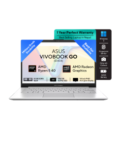 ASUS Vivobook Go E1404 - Ryzen 5 40 | 14" FHD Display | 8GB | 256GB SSD | Magic Numpad | Windows 11 | Backpack | Mouse | Cool Silver | Grey Green | Mixed Black | 2 Yrs Int'l Warranty | 1 year Perfect Warranty