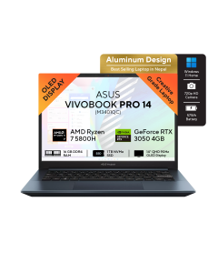 ASUS Vivobook PRO 14 M3401QC - R7 5800H | 16GB RAM | 1TB SSD | 14" 2.8K WQXGA 90Hz OLED Display | RTX 3050 4GB Graphics | Backlit | Fingerprint | Bag | Windows 11 |  2 Year Int'l Warranty | 1 Year Perfect Warranty