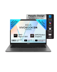 ASUS Vivobook S14 - M3407HA | 14.0-inch, WUXGA | Ryzen 7 260 | 16GB RAM | 1TB Gen 4 SSD | Windows 11 | Matte Gray | Backpack | Mouse | 2 Year Int'l Warranty | 1 Year Perfect Warranty