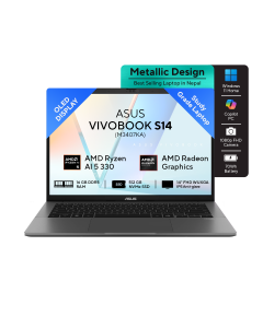 ASUS Vivobook S14 - M3407KA | 14.0-inch, WUXGA OLED | Ryzen 5 AI 330 | 16GB RAM | 512GB Gen 4 SSD | Windows 11 | Matte Gray | Backpack | Mouse | 2 Year Int'l Warranty | 1 Year Perfect Warranty