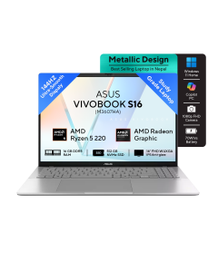 ASUS Vivobook S16 - M3607HA |  16.0-inch, FHD | Ryzen 5 220 | 16GB RAM | 512GB Gen 4 SSD | Windows 11 | Cool Silver | Backpack | Mouse | 2 Year Int'l Warranty | 1 Year Perfect Warranty