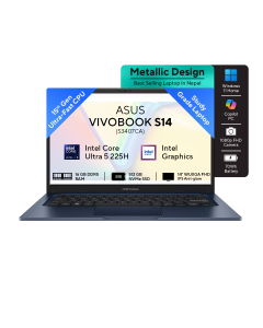 ASUS Vivobook S14 - S3407CA | 14.0-inch, WUXGA | 15th Gen Intel Core Ultra 5 Processor 225H | Intel Graphics | 16GB RAM | 512GB Gen 4 SSD | Windows 11 | Matte Gray | Backpack | Mouse | 2 Year Int'l Warranty | 1 Year Perfect Warranty
