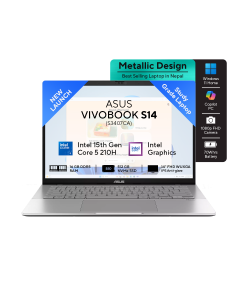 ASUS Vivobook S14 - S3407CA | 14.0-inch, WUXGA | 15th Gen Intel Core 5 Processor 210H | Intel Graphics | 16GB RAM | 512GB Gen 4 SSD | Windows 11 | Cool Silver | Backpack | Mouse | 2 Year Int'l Warranty | 1 Year Perfect Warranty