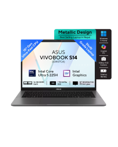 ASUS Vivobook S14 - S3407CA | 14.0-inch, WUXGA | 15th Gen Intel Core Ultra 5 Processor 225H | Intel Graphics | 16GB RAM | 1TB Gen 4 SSD | Windows 11 | Matte Gray | Backpack | Mouse | 2 Year Int'l Warranty | 1 Year Perfect Warranty