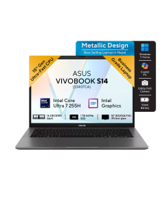 ASUS Vivobook S14 - S3407CA | 14.0-inch, WUXGA | 15th Gen Intel Core Ultra 7 Processor 255H | Intel Graphics | 16GB RAM | 1TB Gen 4 SSD | Windows 11 | Matte Gray | Backpack | Mouse | 2 Year Int'l Warranty | 1 Year Perfect Warranty