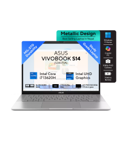 ASUS Vivobook S14 - S3407VA | 14.0-inch, WUXGA | Intel Core i7 - 13620H | 16GB RAM | 1TB Gen 4 SSD | Windows 11 | Cool Silver | Backpack | Mouse | 2 Year Int'l Warranty | 1 Year Perfect Warranty