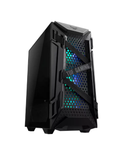 ASUS TUF Gaming GT301 ATX mid-tower compact case with tempered glass side panel, honeycomb front panel, 120mm AURA Addressable RGB fan, headphone hanger and 360mm radiator support.